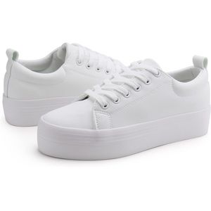 White Lace Up Platform Sneakers